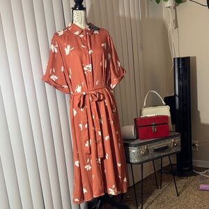 NWT Ava & Viv Terracotta Floral Midi Dress